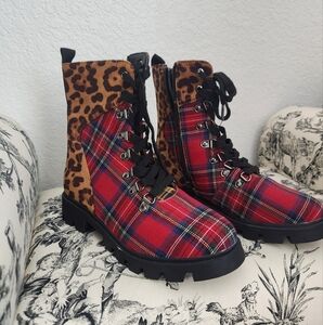 Eclectic Red and Black Combat Moto Boots